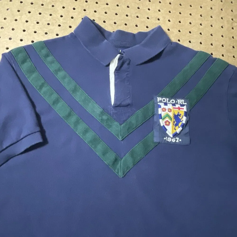 Ralph Lauren Custom Fit Lion Crest Polo Shirt Lion Crest Sewn Navy Blue XXL Men